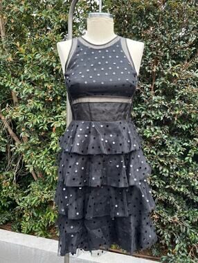 NWT Theory Damia Black Silk Metallic Dot Ruffle Tiered Evening Dress $1,995 Msrp